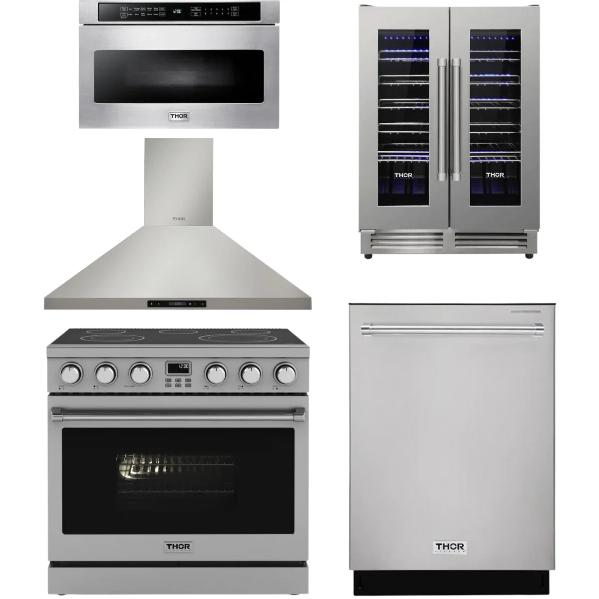 36 Electric Range, Range Hood, Dishwasher, Microwave and Wine Cooler S82273