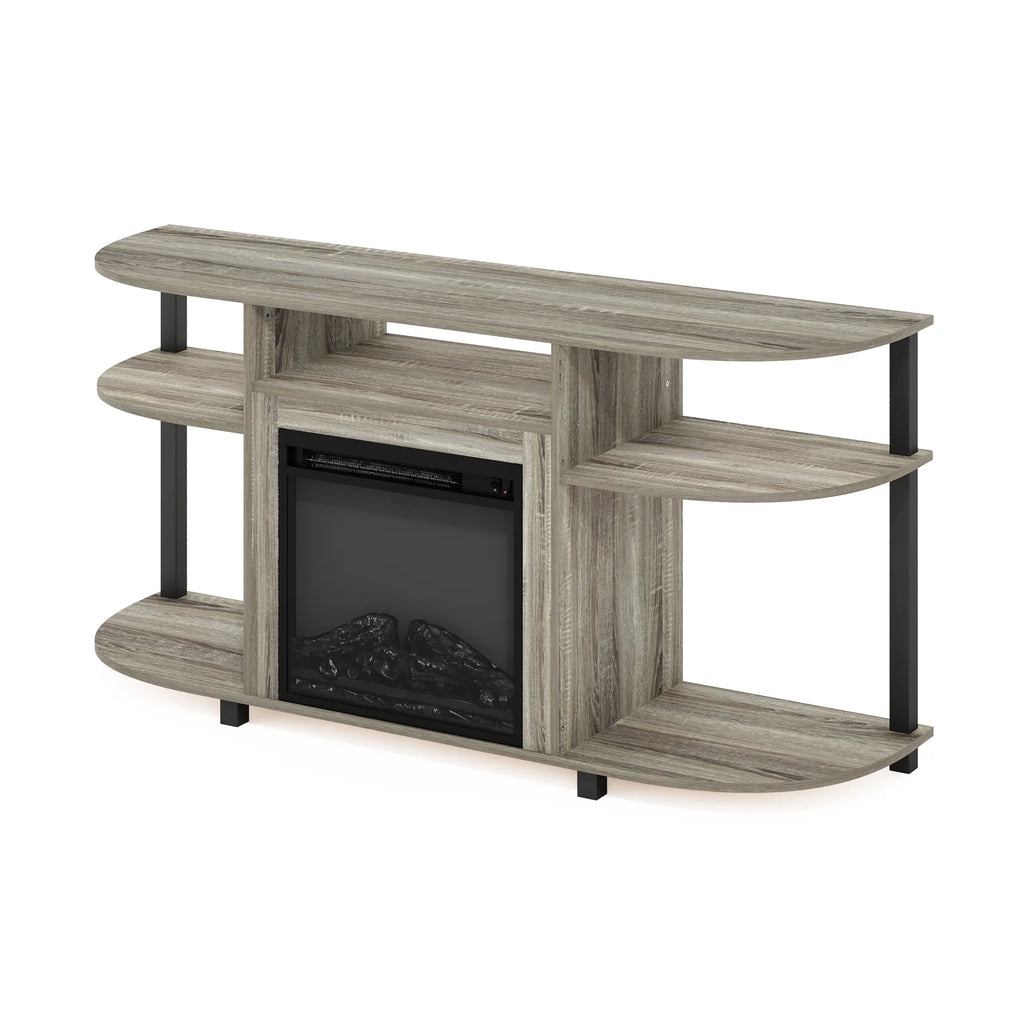 French Oak Grey Entertainment Center Stand with Fireplace for TV up to 55 Inch Z583