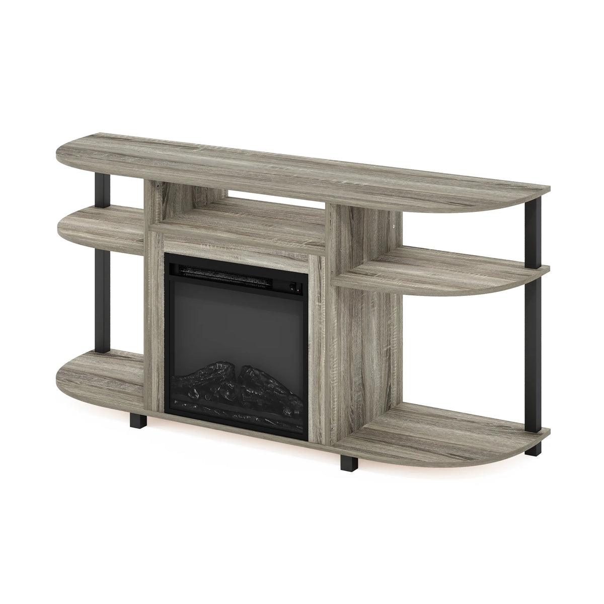 French Oak Grey Entertainment Center Stand with Fireplace for TV up to 55 Inch Z583