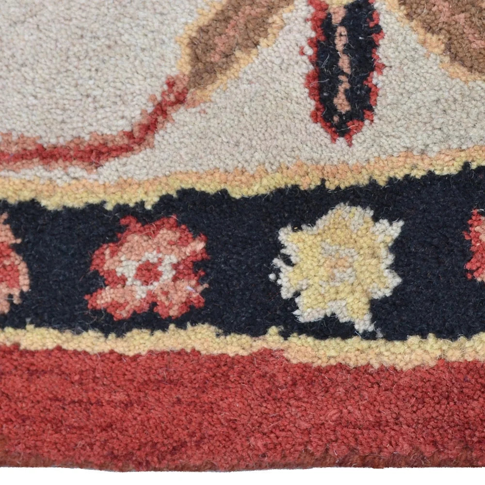 10'x10' Round Red Cream Hand Tufted Wool Area Rug S115