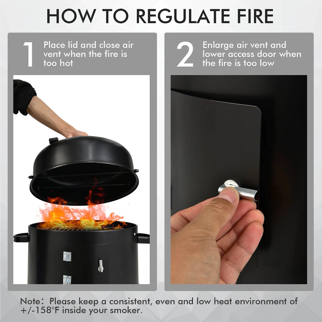 3-in-1 Vertical Charcoal Smoker Grill with 2 Layer O541