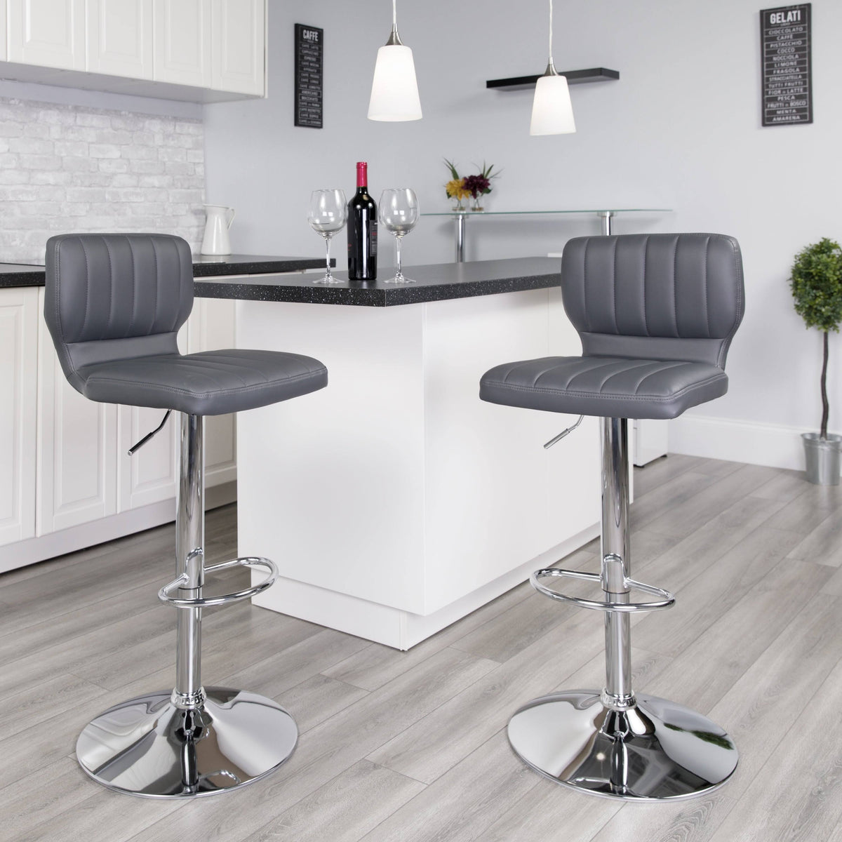 Gray Adjustable Height Barstool with Chrome Base Q915