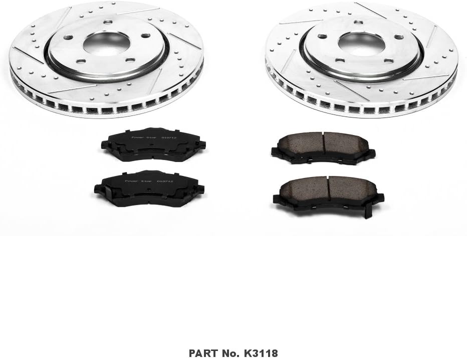 Front Z23 Carbon Fiber Brake Pads with Drilled & Slotted Brake Rotors Kit E895
