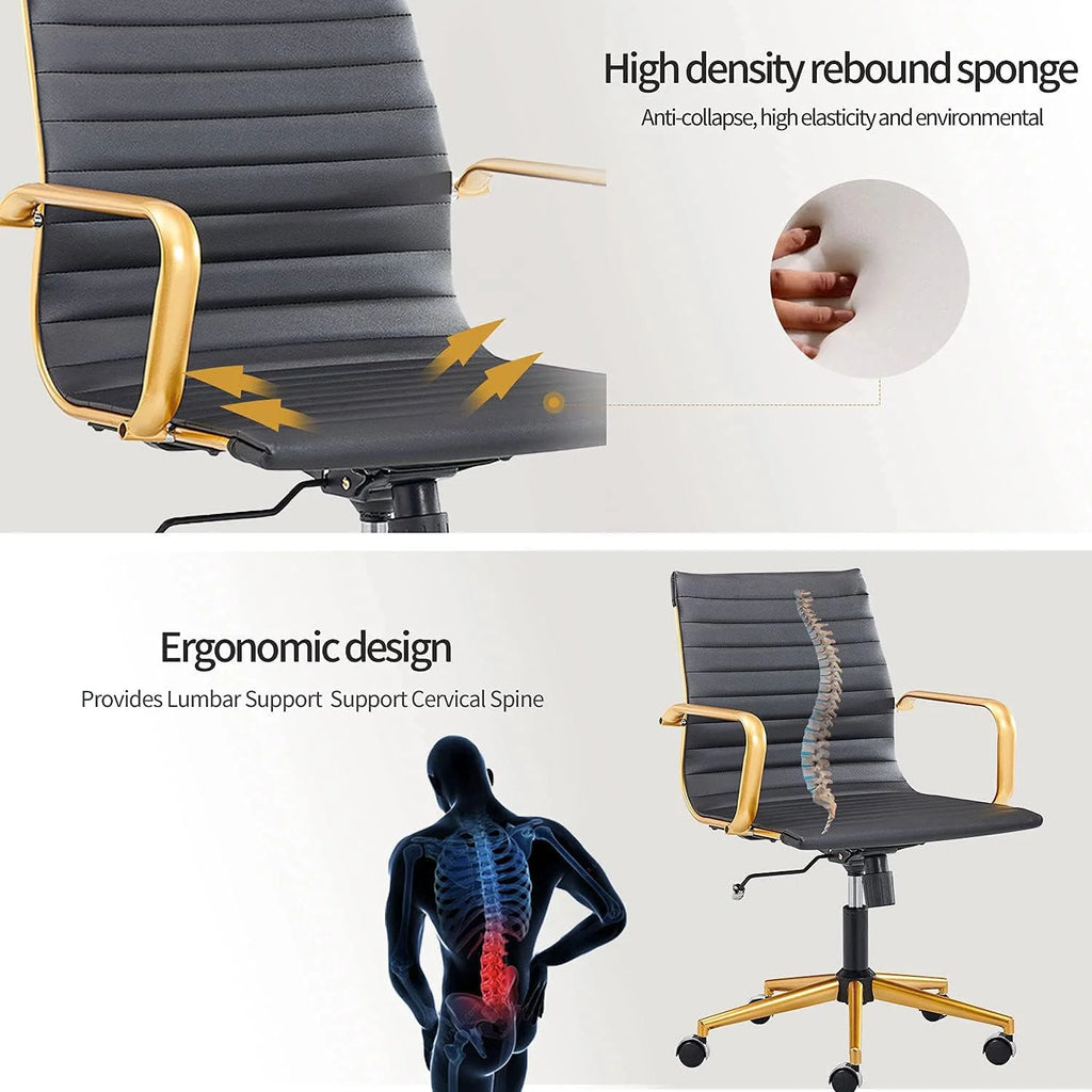 Black Ergo Office Chair with Back Support and Caster Wheels 320Lbs L636715