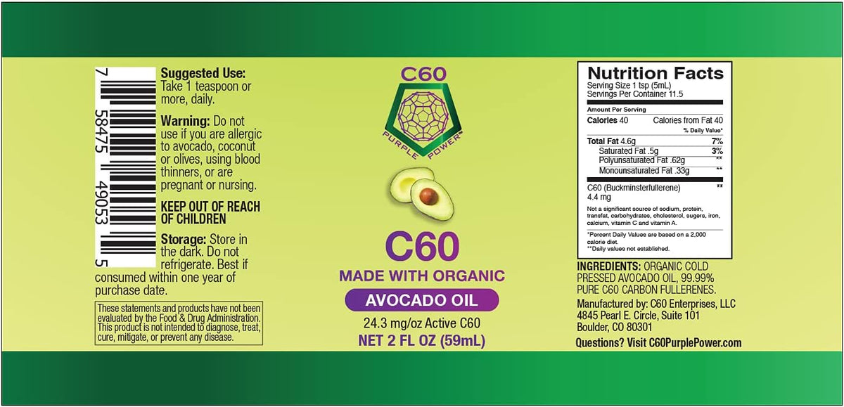 Organic Cold-Pressed Avocado Oil with C60, 2 Fl Oz, Pack of 2 E45655