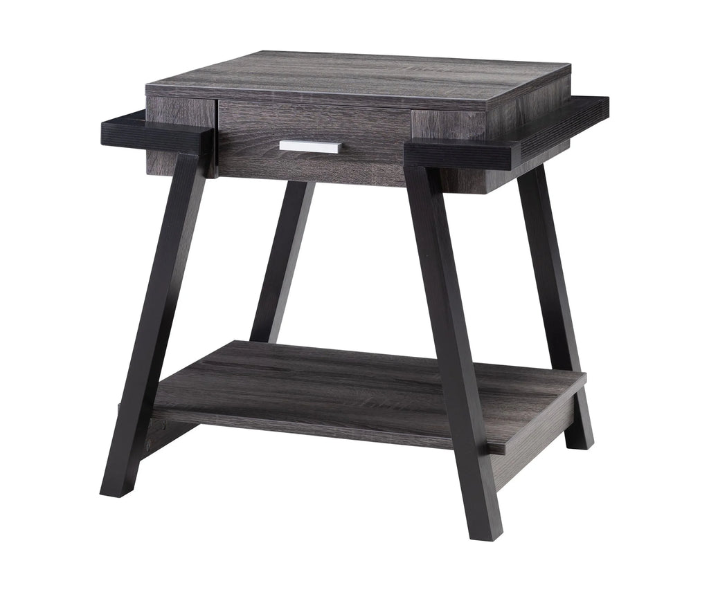 Black Wood End Table with Drawer and Shelf R22156