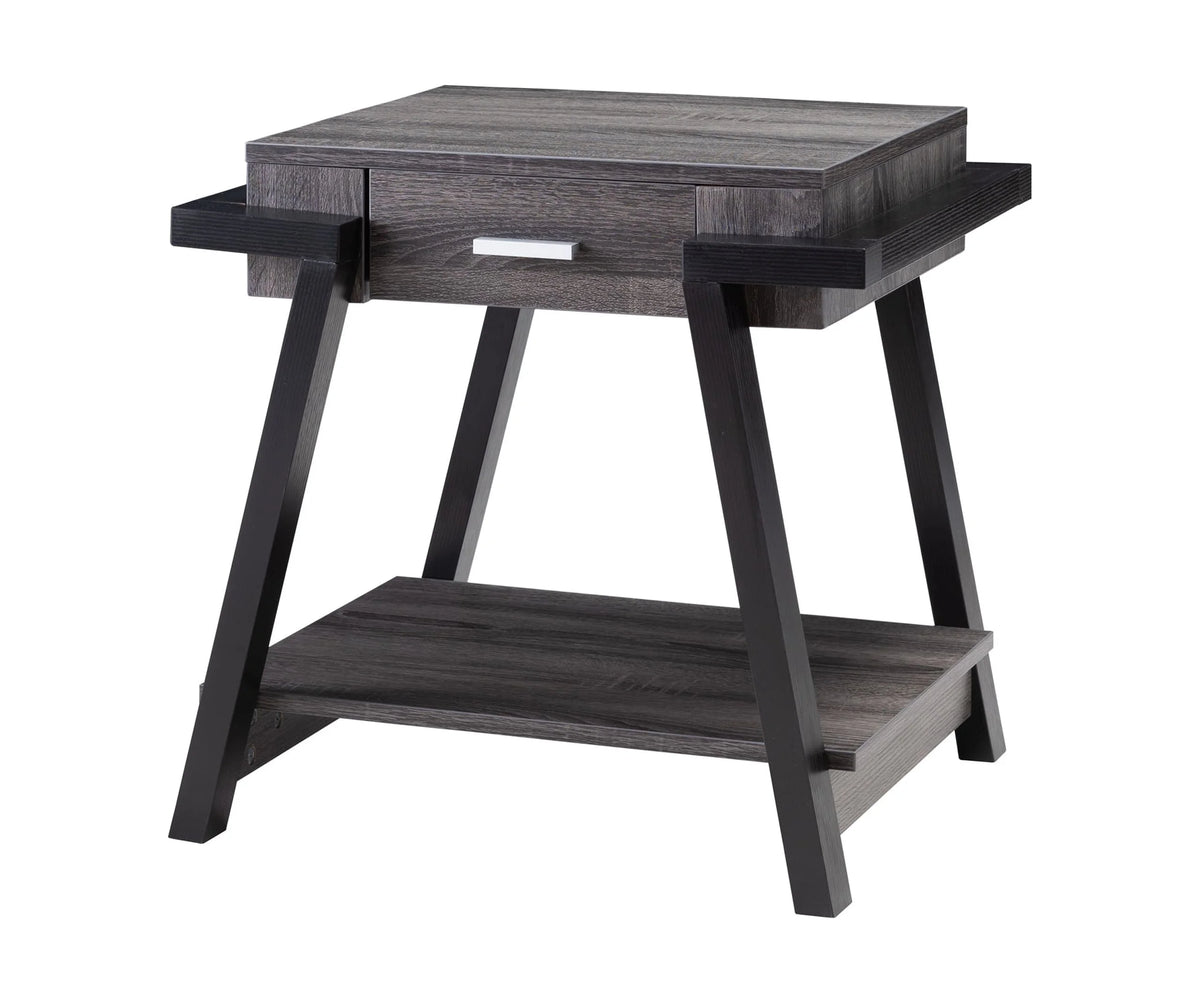 Black Wood End Table with Drawer and Shelf R22156