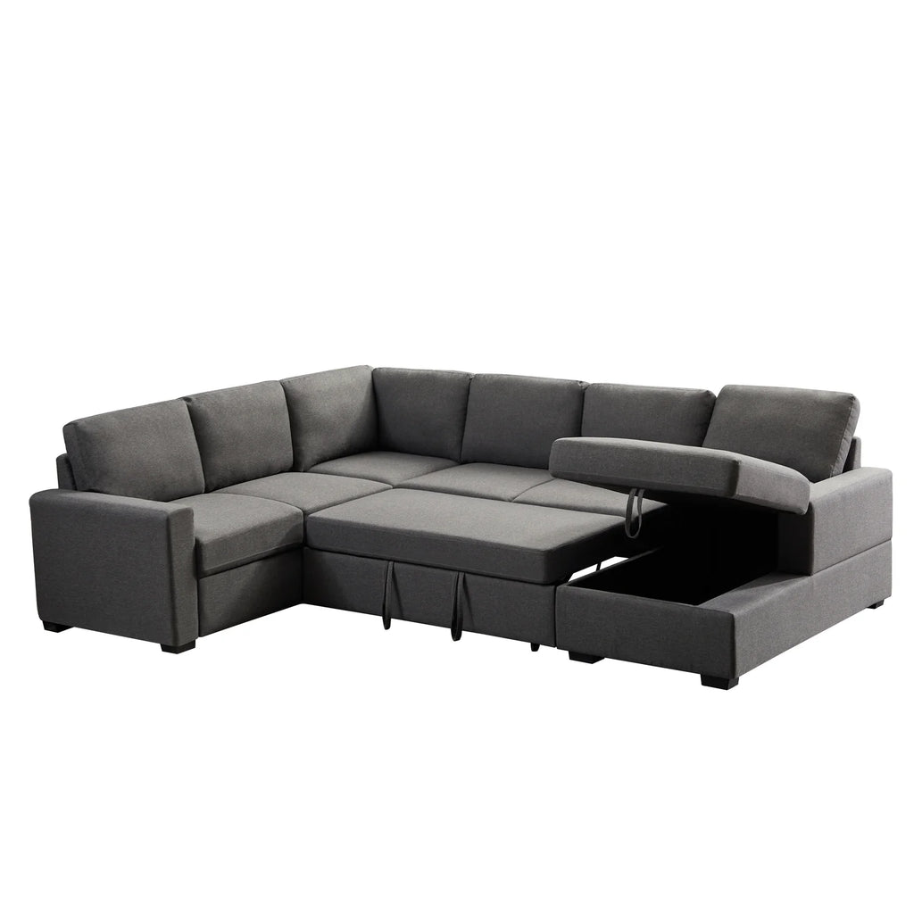 Gray Linen Left Hand Facing Sectional Sleeper Sofa O384