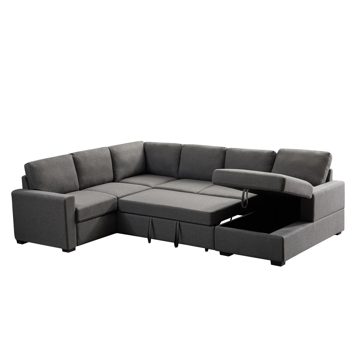 Gray Linen Left Hand Facing Sectional Sleeper Sofa O384