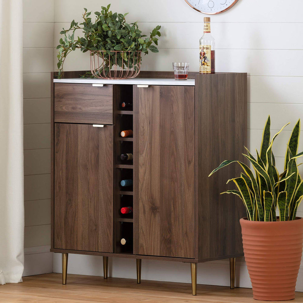Buffet with Storage in Natural Walnut and Faux Carrara Marble E4949