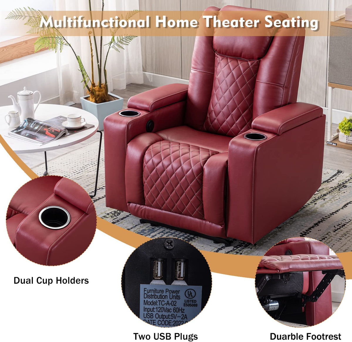 Power Recliner Chair Set of 3 PU Leather Black L363821