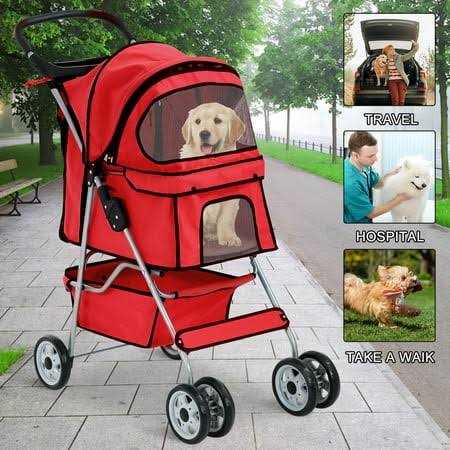Foldable 4 Wheel Pet Dog Stroller with Storage Basket Z1554