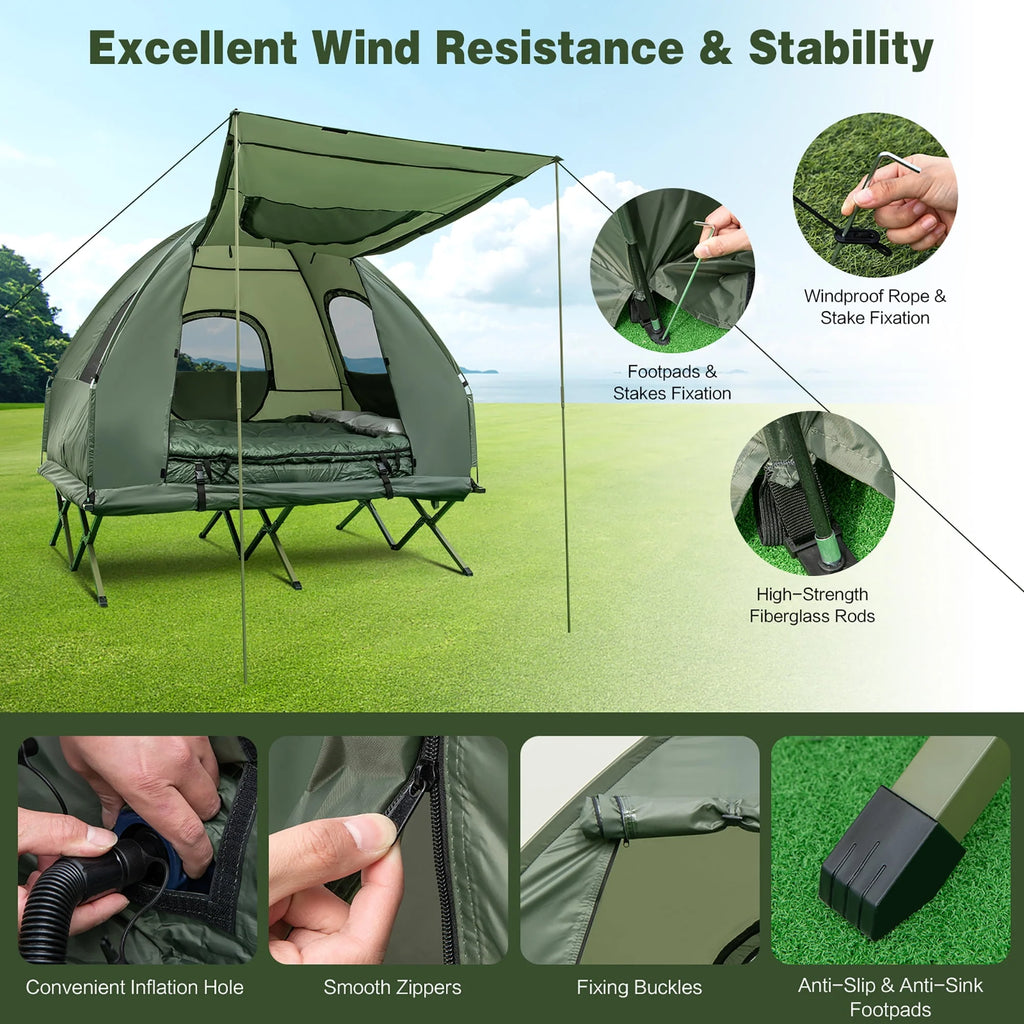 2-Person Pop-Up Tent Camping Cot with Air Mattress and Sleeping Bag A968805