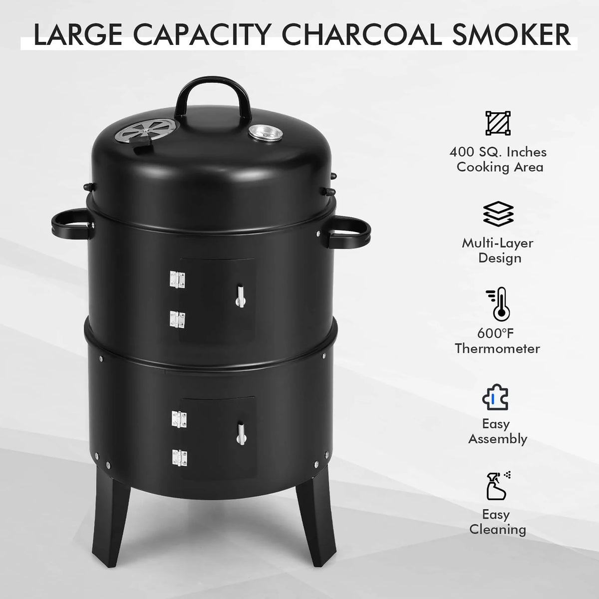 3-in-1 Vertical Charcoal Smoker Grill with 2 Layer O541
