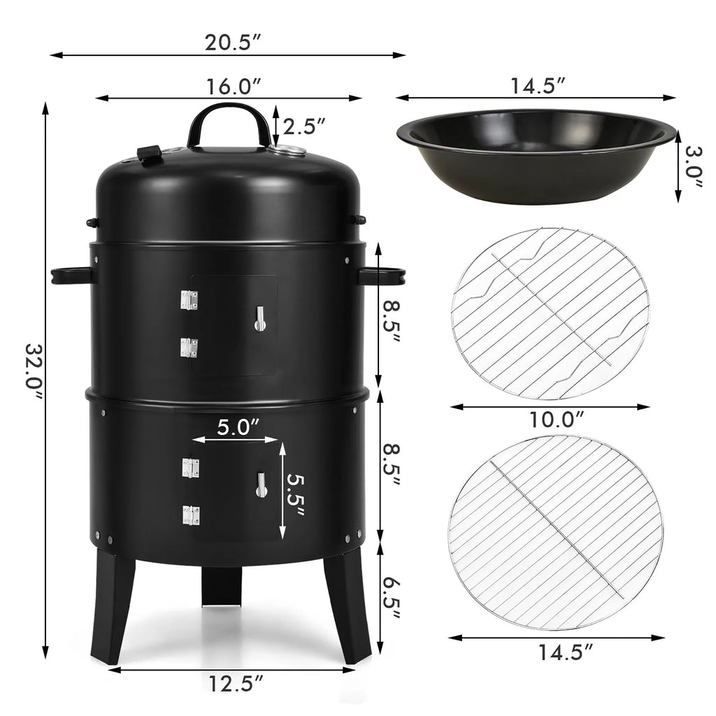 3-in-1 Vertical Charcoal Smoker Grill with 2 Layer O541