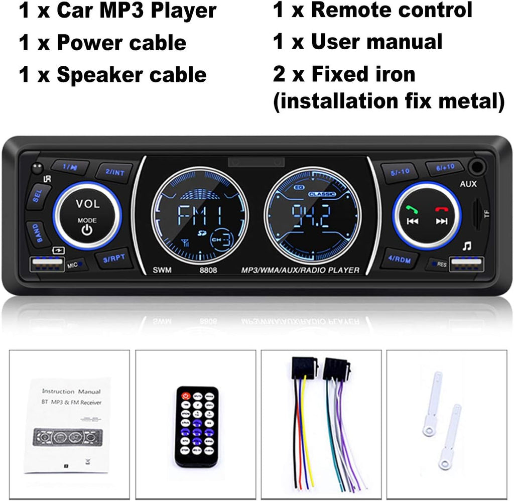 Single DIN Bluetooth Car MP3 Player with Dual USB SD AUX D107