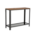 Brown and Black Iron Framed Console Table with Wooden Top and Wire Mesh Open Shelf U964245