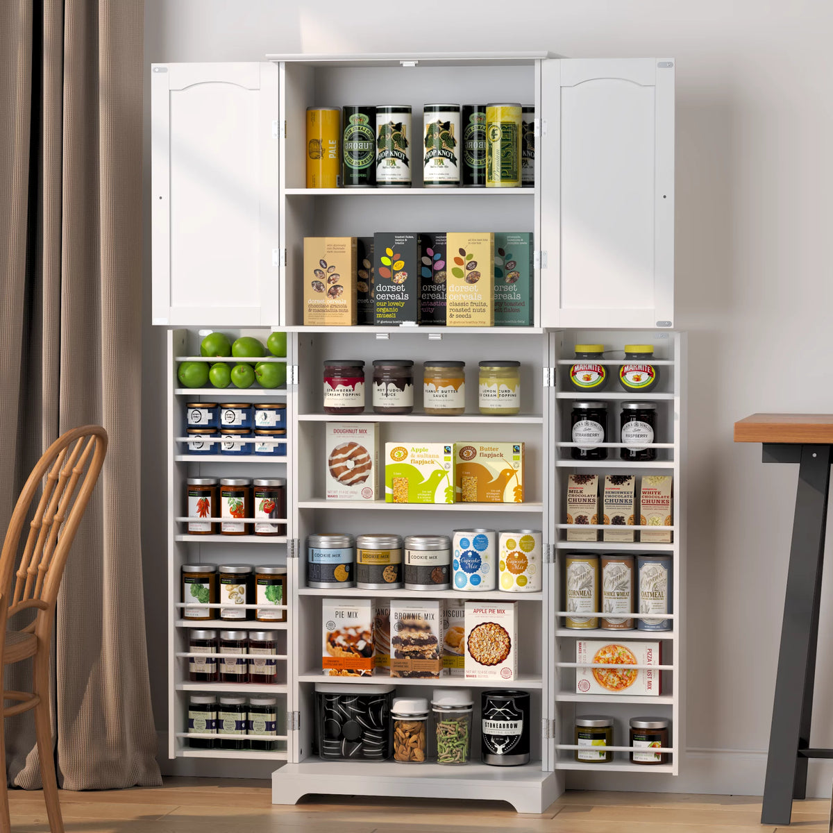 White Tall Kitchen Pantry Storage Cabinet with Doors and Shelves R793