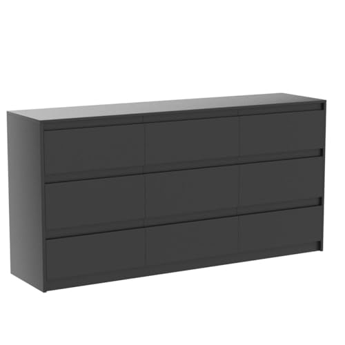 Black 9 Drawer Wood Dresser U528