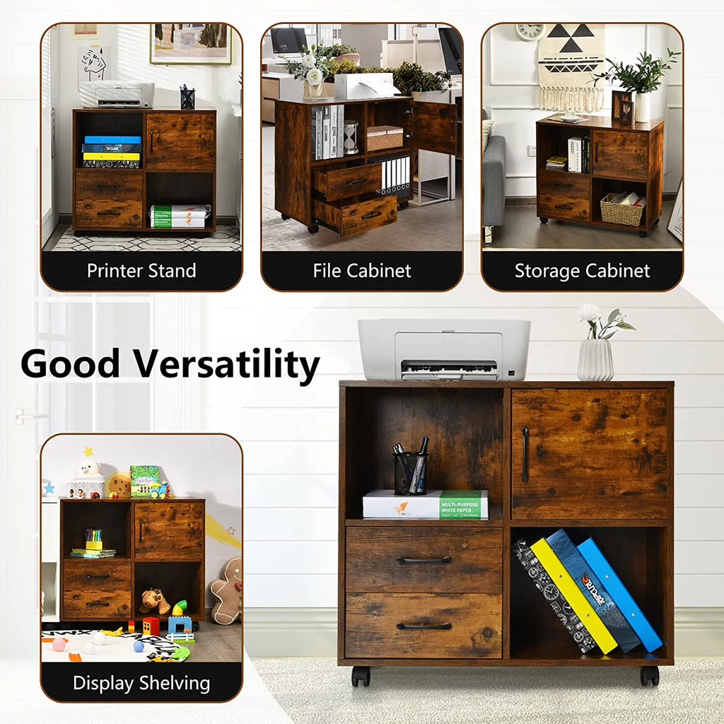 Rustic Brown Mobile Printer Stand with 2 Drawers C955459