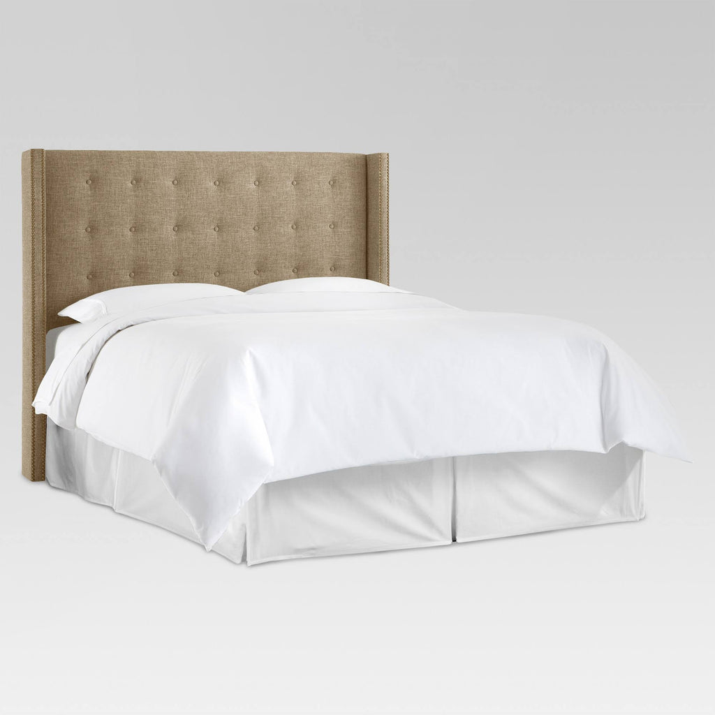 Nail Button Tufted Wingback Headboard California King Cobblestone X9979