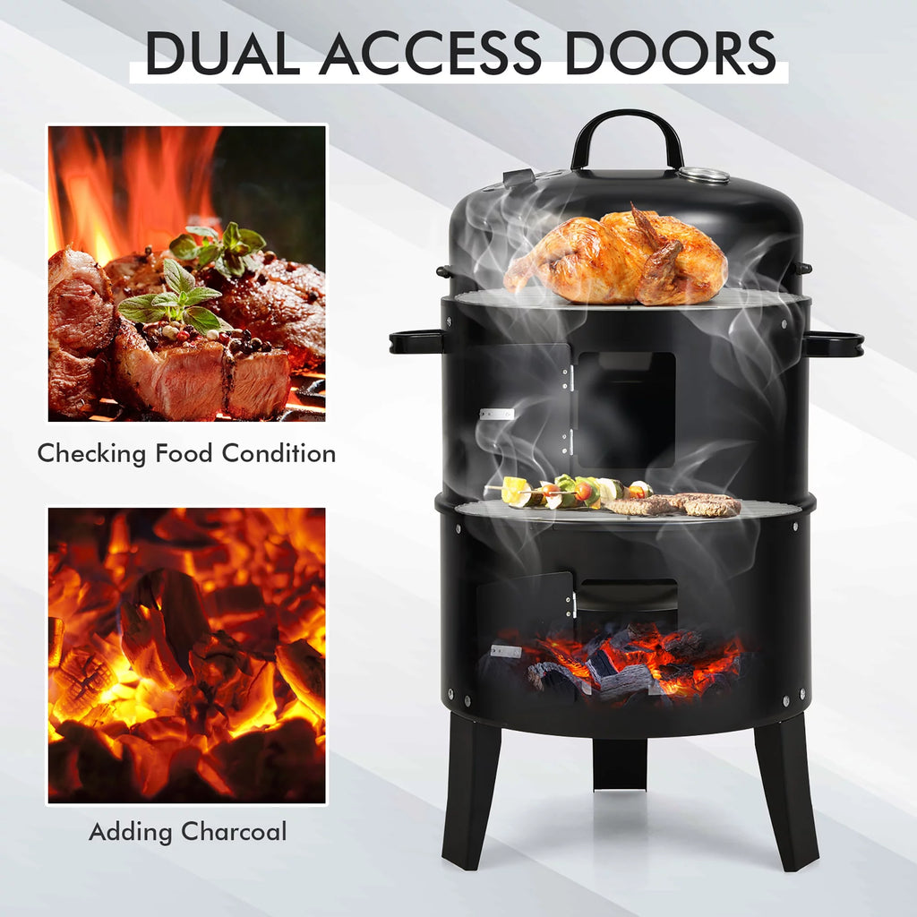 3-in-1 Vertical Charcoal Smoker Grill with 2 Layer O541