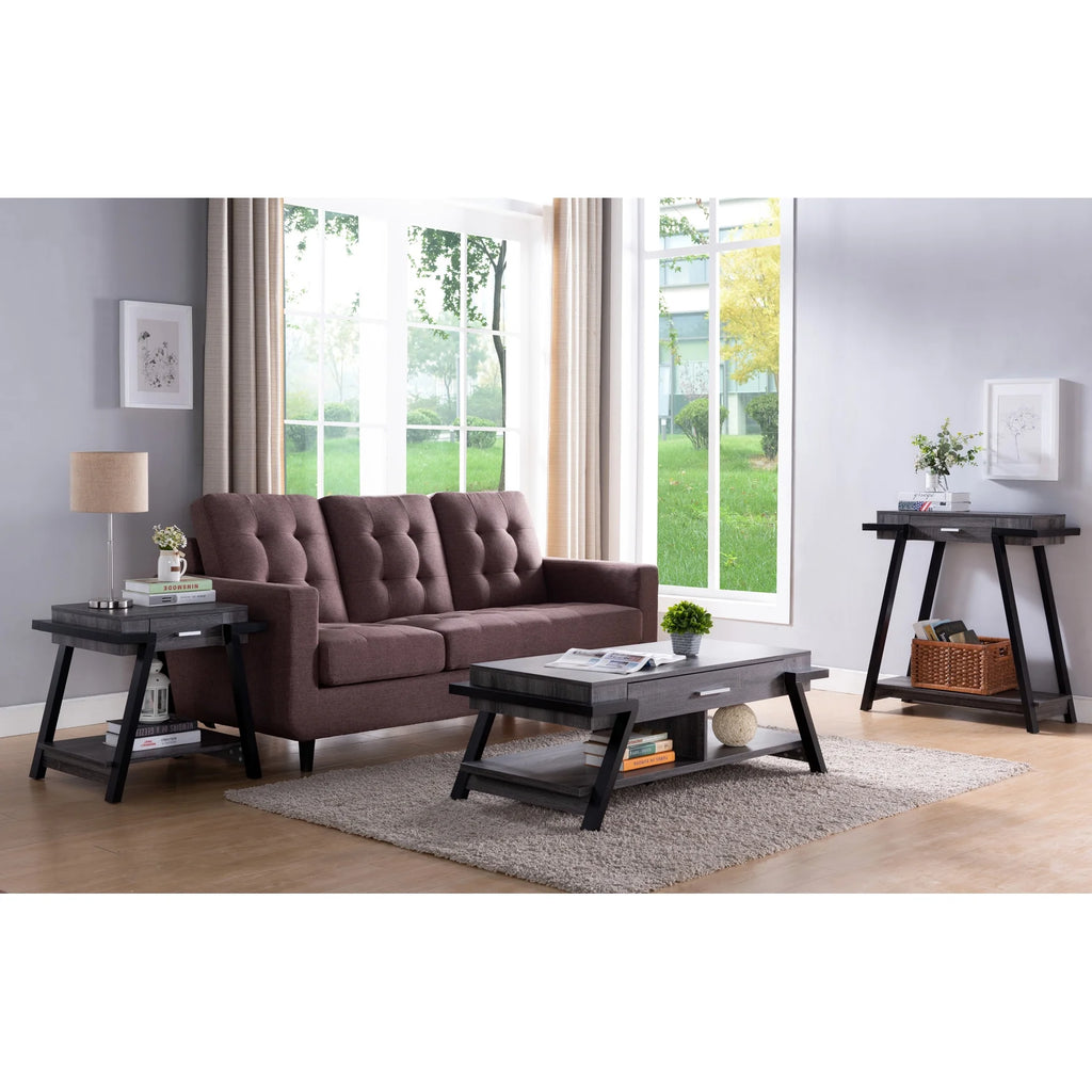 Black Wood End Table with Drawer and Shelf R22156