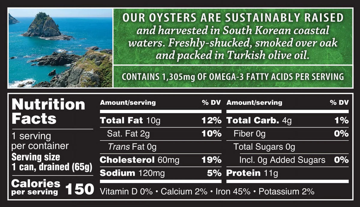 Smoked Oysters in Pure Olive Oil, 3-Ounce Cans (Pack of 18) B774