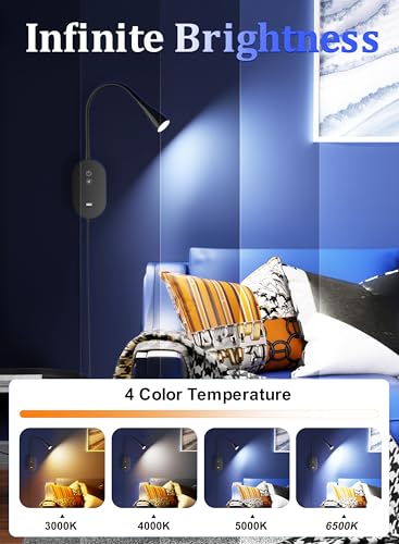 Wall Mounted Reading Light Set of 2, LED Flexible Gooseneck 4000k Bed Lights I770