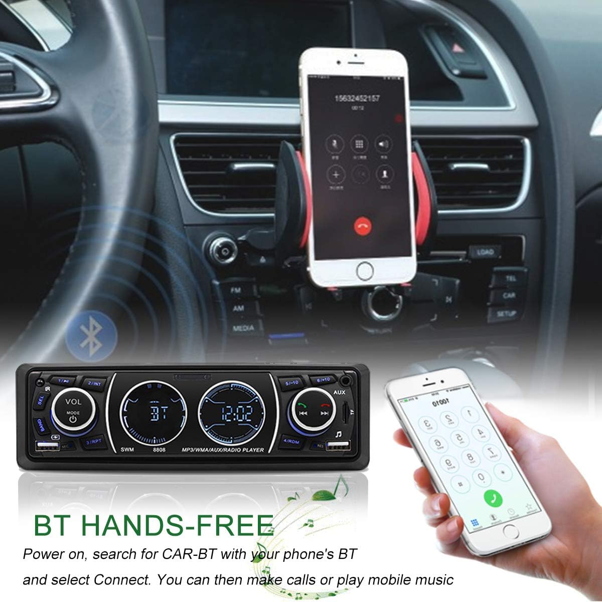 Single DIN Bluetooth Car MP3 Player with Dual USB SD AUX D107