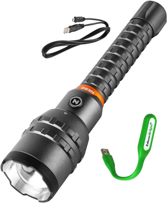 12K lumen rechargeable adjustable beam LED flashlight with USB powered LED reading light bundle E728042