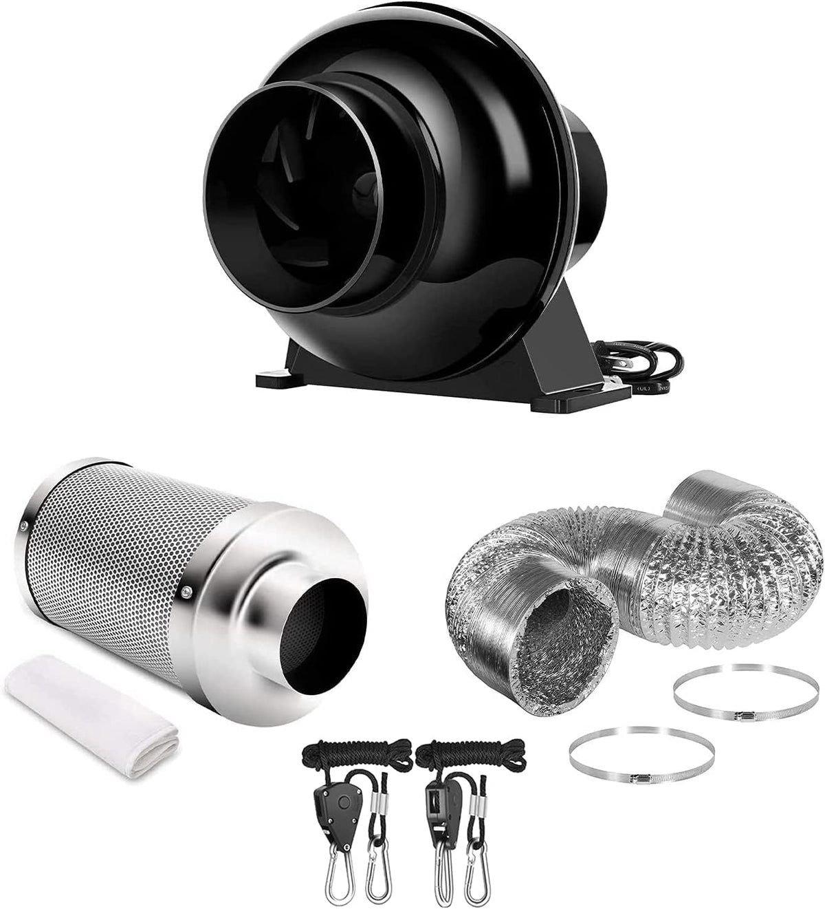 4 Inch 195 CFM Inline Fan Carbon Filter Ducting Combo Y573946
