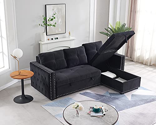 Black Sectional Sofa with Storage Chaise R791637