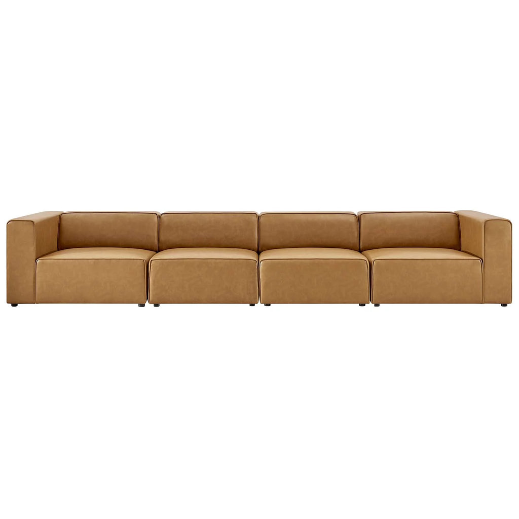 Tan Faux Vegan Leather Sectional Sofa Set A53150