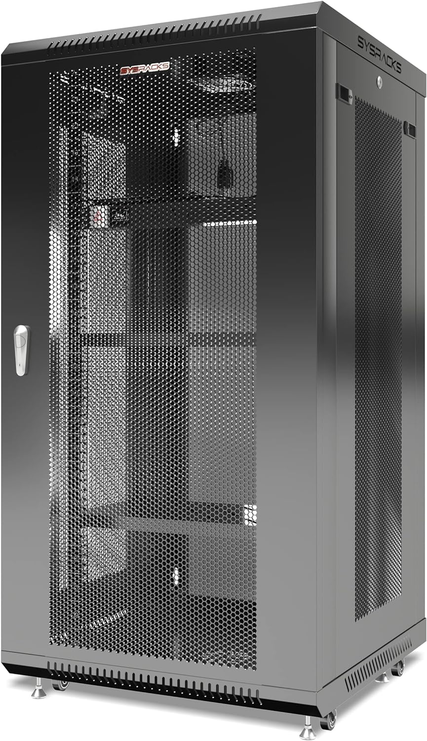 22U Locking Network Cabinet with Casters and Shelf X66782