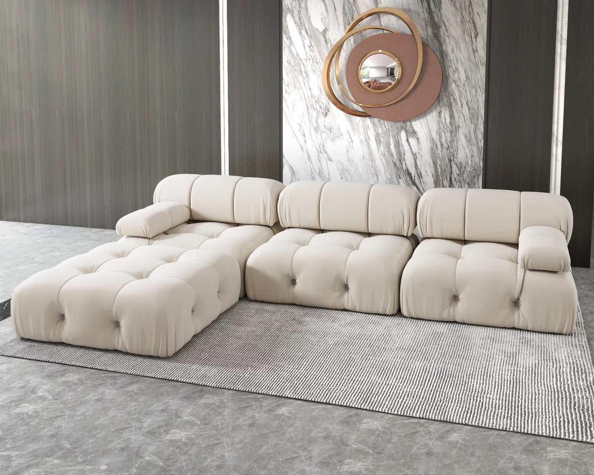 L-Shaped Velvet 3-Seat Sofa with Ottoman S2599