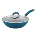Marine Blue Aluminum Nonstick Stir Fry Pan with Glass Lid R138