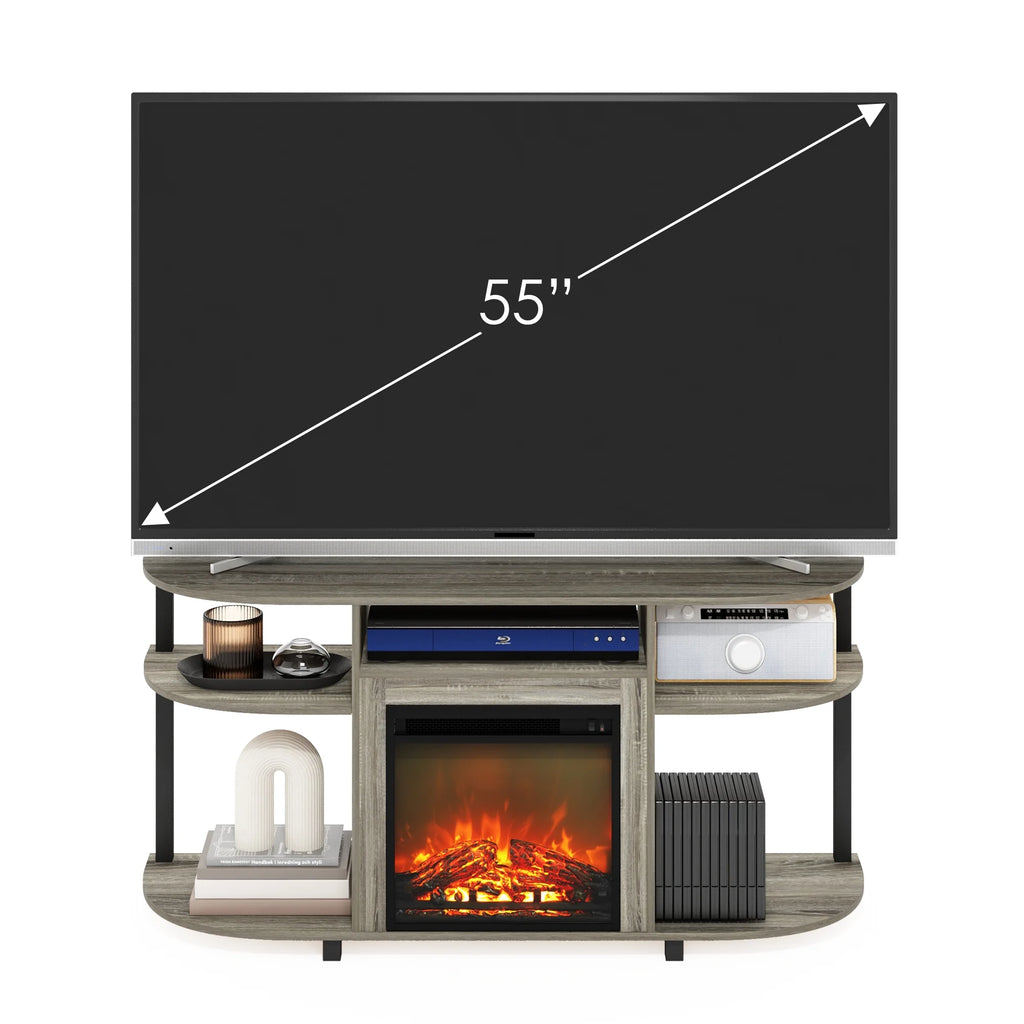 French Oak Grey Entertainment Center Stand with Fireplace for TV up to 55 Inch Z583