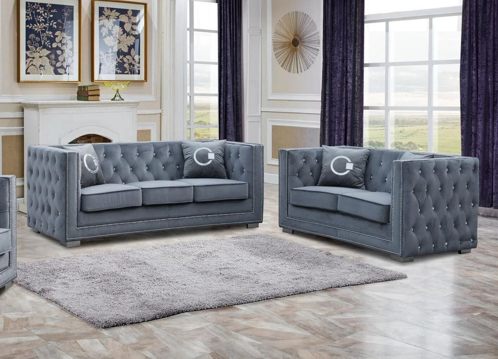 Gray Fabric Sofa & Loveseat Set 2Pcs with Steel Legs U4837