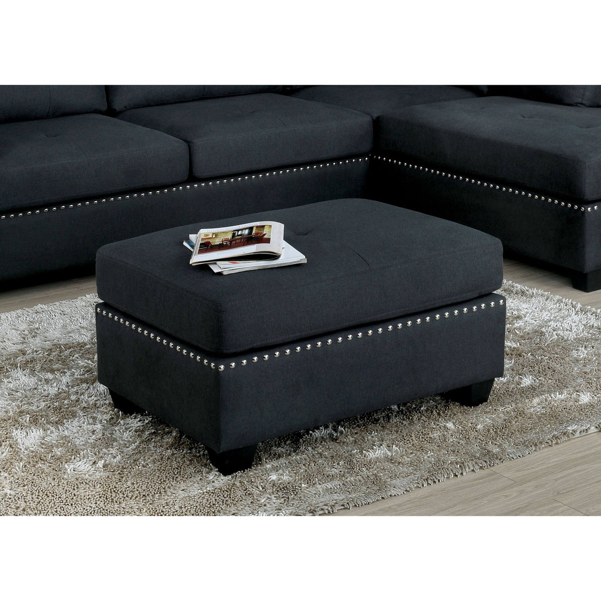 Grey Fabric Upholstered Ottoman U646695