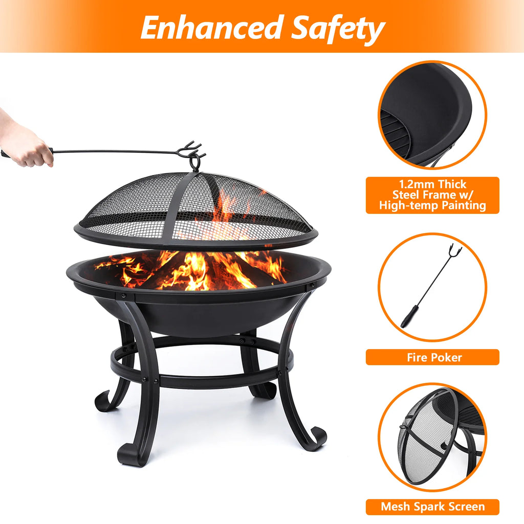 22 inch Portable Wood Burning Fire Pit with Spark Screen G85358