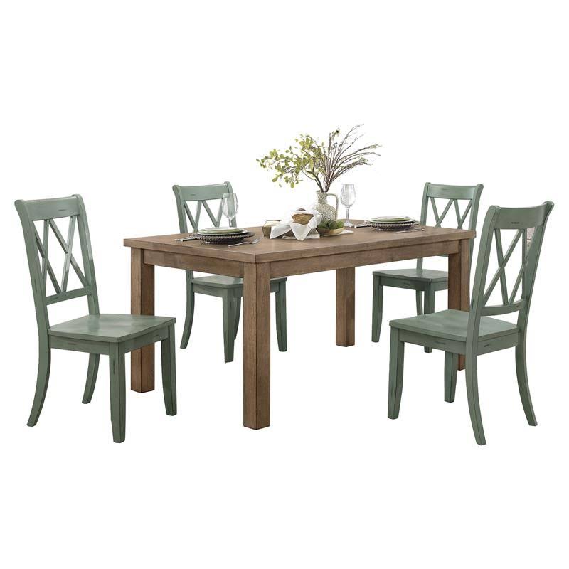 5-Piece Wood Dining Set in Natural and Teal P20355