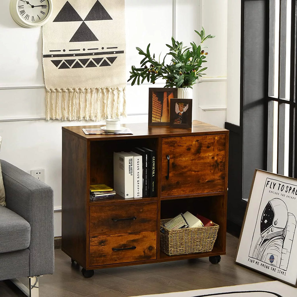 Rustic Brown Mobile Printer Stand with 2 Drawers C955459