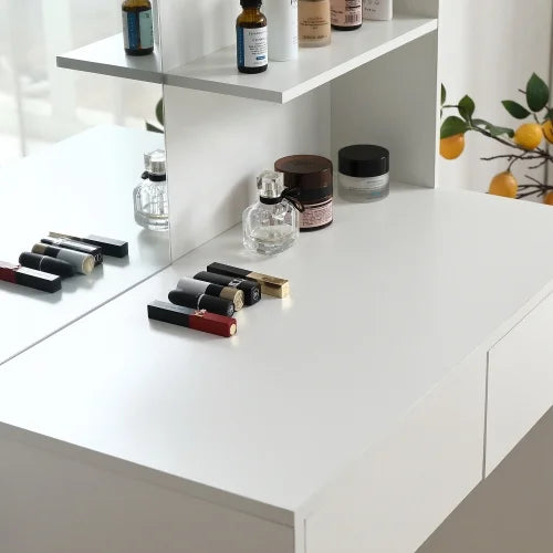 White Vanity Desk with Mirror and 2 Drawers H42644