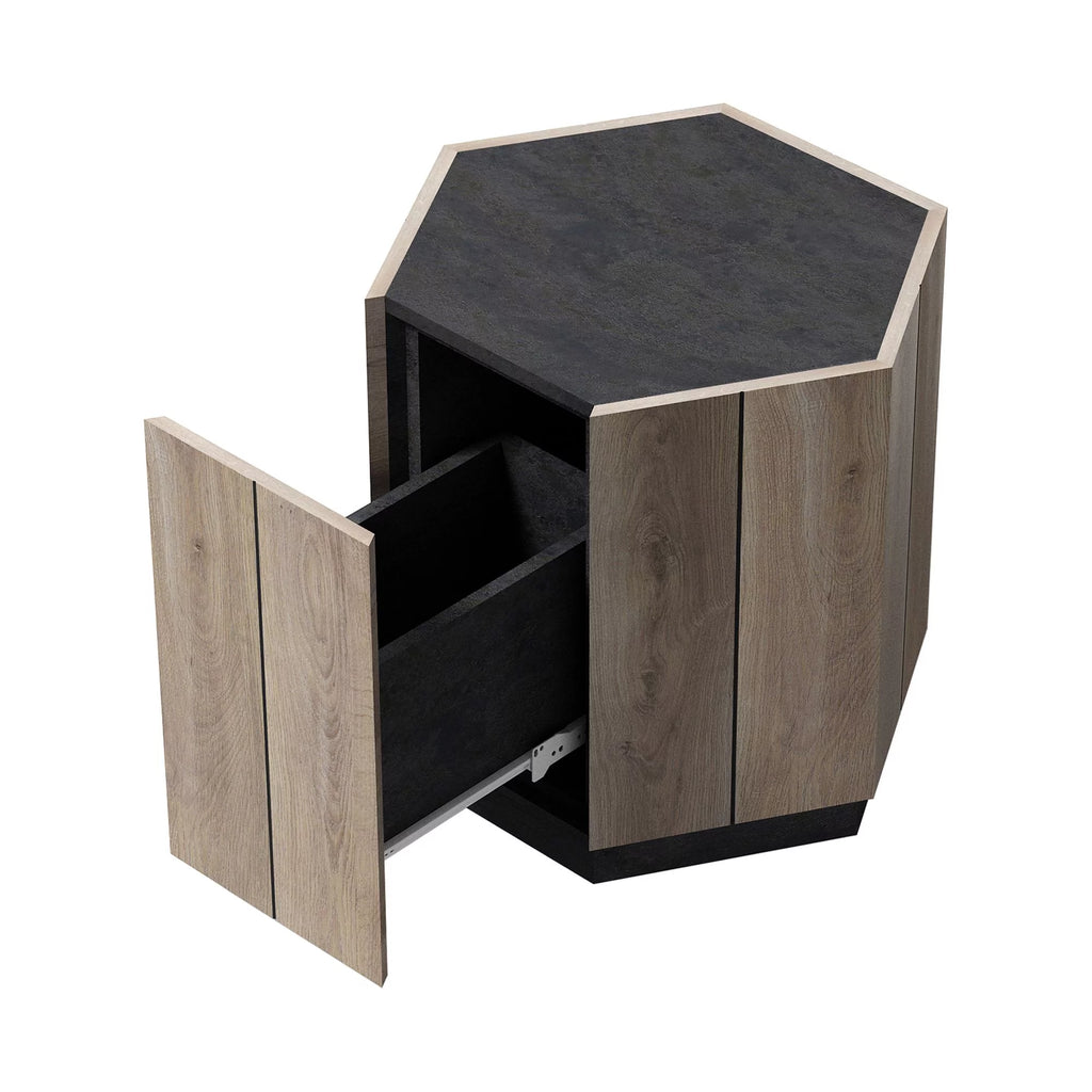 Textured Black Warm Oak Corner Table with Drawer H416