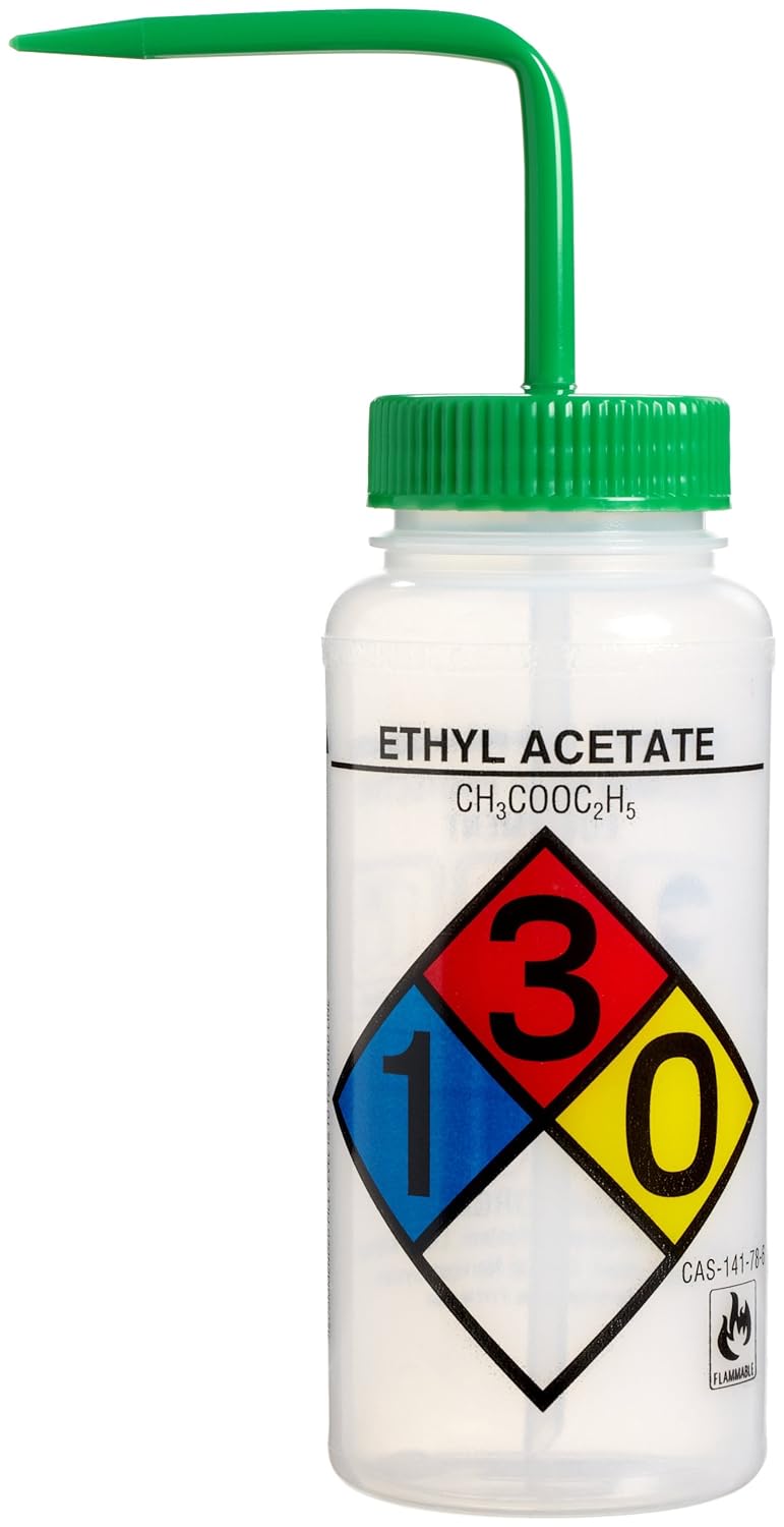 4-Color Acetone Wide-Mouth Wash Bottles; 1000ml (32oz), Polyethylene w/Red Polypropylene Cap (Pack of 4) X969527