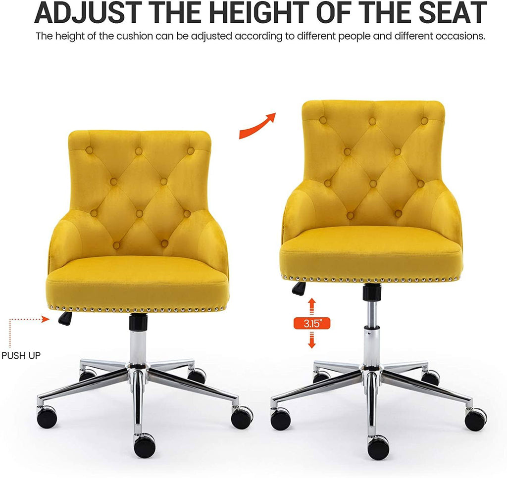 Yellow Tufted Velvet Desk Chair with Arms M6831
