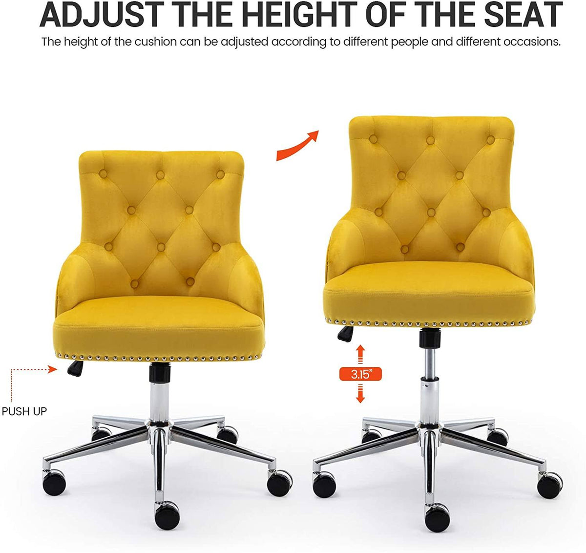 Yellow Tufted Velvet Desk Chair with Arms M6831