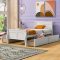 White Wood Platform Bed with 4 Storage Drawers I362592