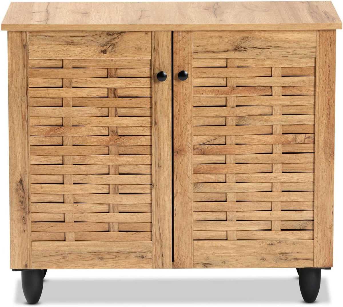 Oak Brown Finished Wood 2-Door Shoe Cabinet U235